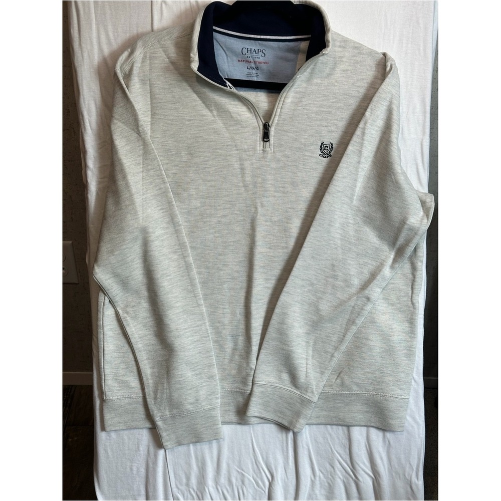 Chaps Men's Natural Stretch Quarter Zip Pullover Sweater Heather Gray L